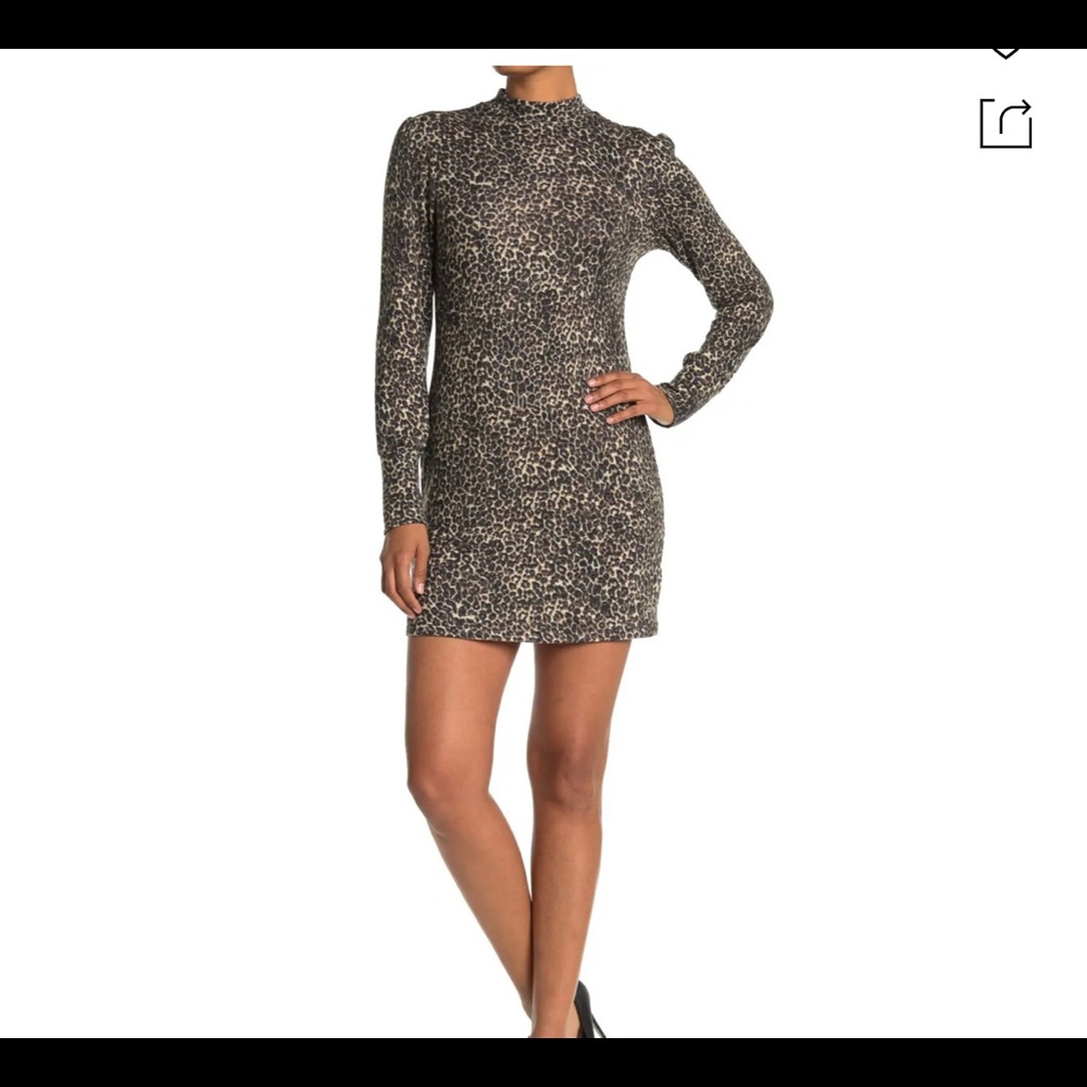 Abound Cozy Mock Neck Long Sleeve Knit Dress In Beige Layered Leopard SZ M